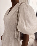 Lace Floral Puff Sleeve V Neck Mini Dress Casual Waist A Line Dress