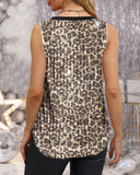 Leopard Pattern V Neck Allover Sequin Thick Strap Sleeveless Tank Casual Top