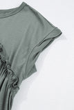 Mist Green Frilled Gathered Seam Round Neck T Shirt Dress