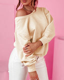 Round Neck Bowknot Decor Hollow Out Sweatshirt