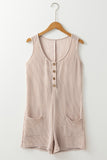 Parchment Corded Knit Side Pockets Buttoned Sleeveless Romper