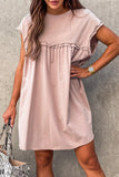 Oatmeal Frilled Trim Crew Neck Loose Fit Mini Dress