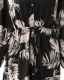 Leaf Print Button Front Drawstring Casual Dress