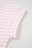 Pink Stripe Knitted Short Sleeve Top and Drawstring Shorts Set