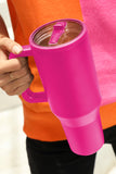 Rose Red Frosted Stainless Handle Large Vacuum Cup with Straw 40oz