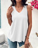 V Neck Sleeveless Thick Strap Hollow out Knit Tank Casual Top