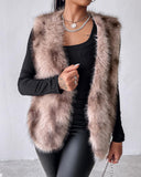 Tie Dye Pattern Open Front Fluffy Vest Coat