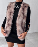 Tie Dye Pattern Open Front Fluffy Vest Coat