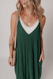 Duffel Green Spaghetti Straps Pocketed Slouchy Maxi Dress