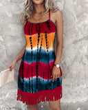 Tie Dye Print Tassel Design Casual Dress