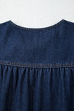 Sail Blue Puff Sleeve Lace-up Neckline Splicing Denim Blouse