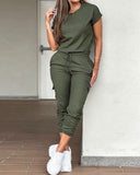 Round Neck Top & Drawstring Cuffed Pants Set