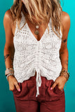 Beige Trendy Hollowed Knit V Neck Drawstring Sweater Vest