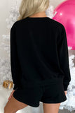 Black Sequin Merry Graphic Pullover and Shorts Outfit