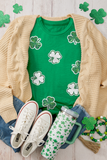 Bright Green St Patricks Sequined Clover Pattern T Shirt