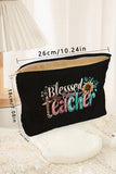 Black Blessed Teacher Flower Pencil Print Corduroy Storage Bag