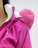 Fuzzy Trim Hooded Zip Up Pocket Design Lined Coat