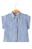 Dusk Blue Denim Pinup Folded Cap Sleeve Shirt