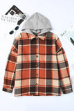 Orange Hooded Plaid Button Front Shacket