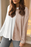 Khaki Colorblock Long Sleeve Crew Neck Top