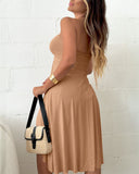 Halter Bandeau Ruched Tank Casual Slit Sleeveless Long Top