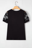 Black Flora Lace Patchwork Crew Neck T Shirt