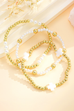 Gold Pearl Plated Alloy Multi Layer Stretch Bracelet