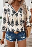 Black Plus Size Western Floral Print Fringed V Neck Dress