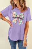 Wisteria Celebrative Easter Eggs Bow Print Casual T Shirt