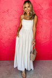 Beige Stripe Spaghetti Strap Pocketed High Waist Maxi Dress