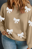 Apricot Bow Pattern Drop Shoulder Plus Size Sweatshirt