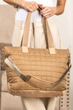 Camel Quiled Patchwork Large Tote Bag and Clutch 2pcs Set
