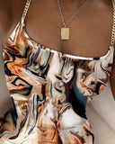 Marble Print Chain Strap Bodycon Dress