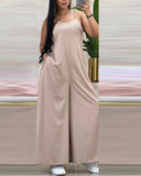 Chain Strap Pocket Design V Neck Wide Leg Jumpsuit