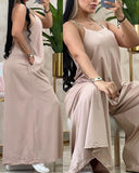 Chain Strap Pocket Design V Neck Wide Leg Jumpsuit