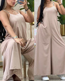 Chain Strap Pocket Design V Neck Wide Leg Jumpsuit