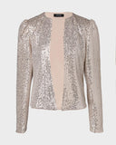 Sparkly Sequin Open Front Puff Sleeve Blazer Coat