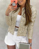 Sparkly Sequin Open Front Puff Sleeve Blazer Coat