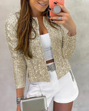 Sparkly Sequin Open Front Puff Sleeve Blazer Coat