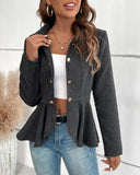 Striped Button Front Ruffle Hem Slim Fit Blazer Coat