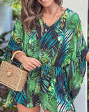 Tribal Print V Neck Batwing Sleeve Waist Romper Casual Loose Fit Holiday Jumpsuit