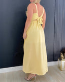 Plain Tied Detail Hollow out A Line Dress Casual Waist Spaghetti Strap Maxi Dress
