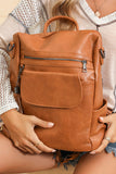 Brown Tassel Decor Retro PU Large Capacity Backpack