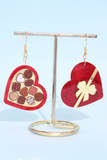 Fiery Red Box of Chocolate Heart Shape Dangle Earrings