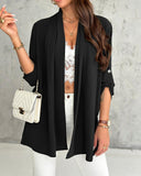 Roll Up Sleeve Casual Coat Open Front Lightweight Cardigan Top