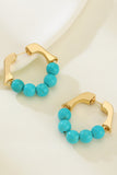 Gold Turquoise Bead Plated Alloy Hook Earrings