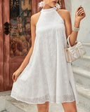 Eyelet Embroidery Halter Sleeveless Casual Dress