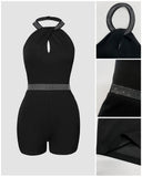 Rhinestone Decor Halter Sleeveless Romper