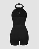 Rhinestone Decor Halter Sleeveless Romper