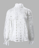 Hollow Out Long Sleeve Crochet Lace Top